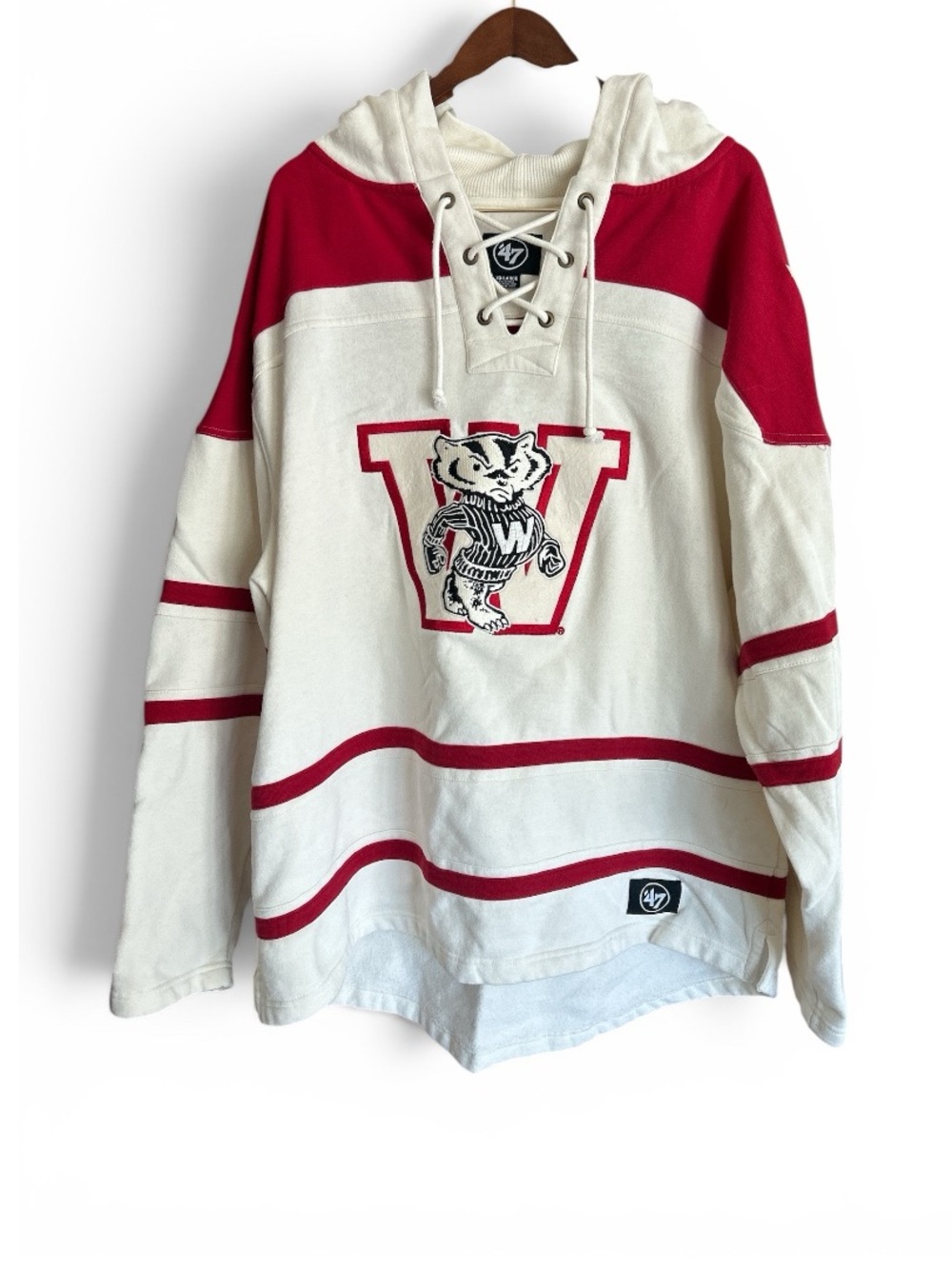 47 Men’s Wisconsin Badger Hockey “Superior Lacer” Hockey Sweatshirt in Red/White